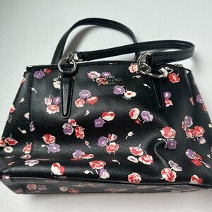 Coach Floral Black Leather Handbag